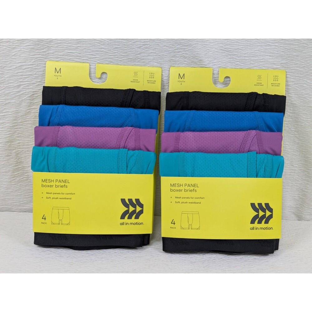 All In Motion Boys - Mesh Panel 4pk Boxer Briefs Youth Size M (8) - 2 Pack